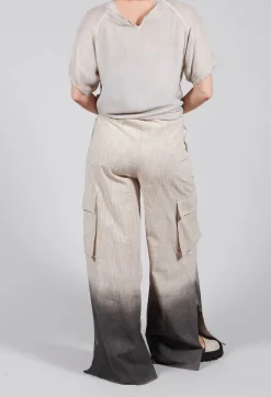 Wide Leg Ombre Trousers in Cotone Degrade Sand