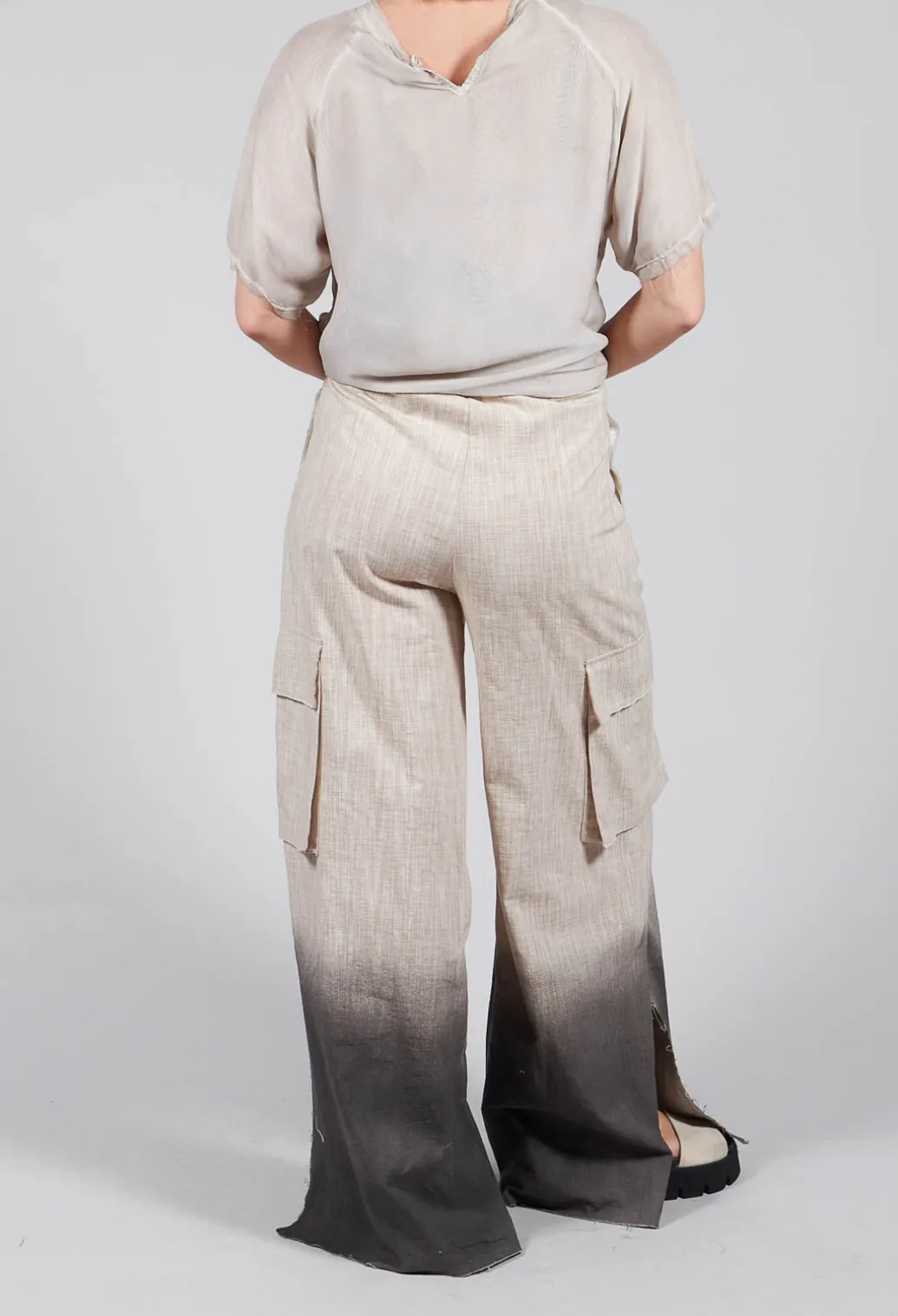 Wide Leg Ombre Trousers in Cotone Degrade Sand