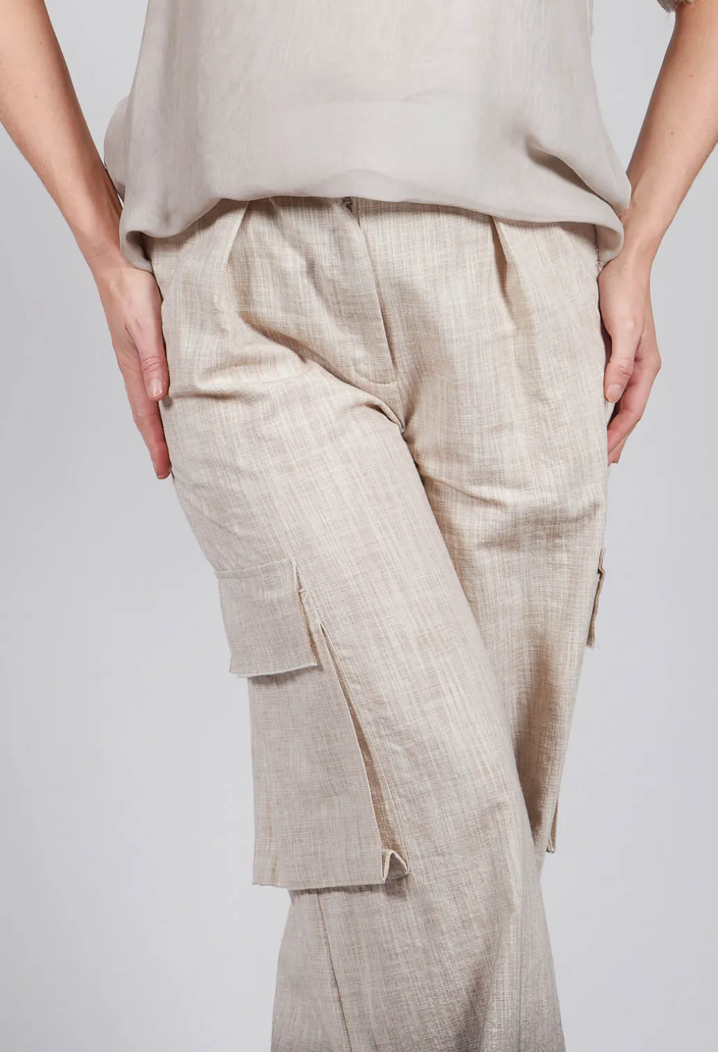 Wide Leg Ombre Trousers in Cotone Degrade Sand