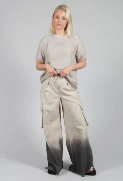 Wide Leg Ombre Trousers in Cotone Degrade Sand