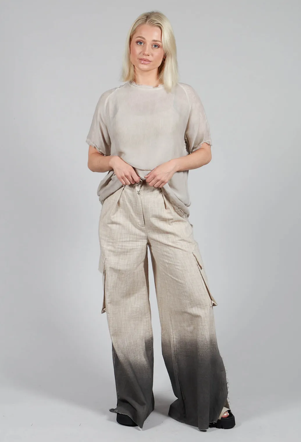 Wide Leg Ombre Trousers in Cotone Degrade Sand