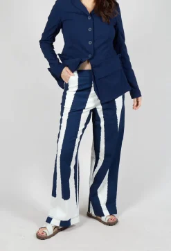 Wide Leg Pull On Trousers in Navy Print