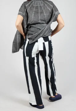Wide Leg Pull On Trousers in Black Print