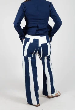 Wide Leg Pull On Trousers in Navy Print