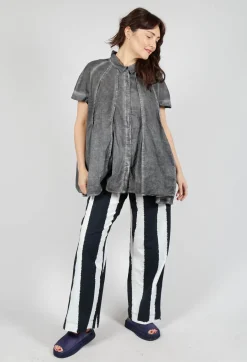Wide Leg Pull On Trousers in Black Print