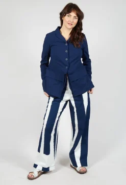 Wide Leg Pull On Trousers in Navy Print