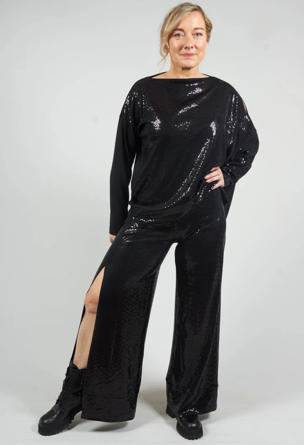 Wide Leg Sequin Pants Aubi in Black