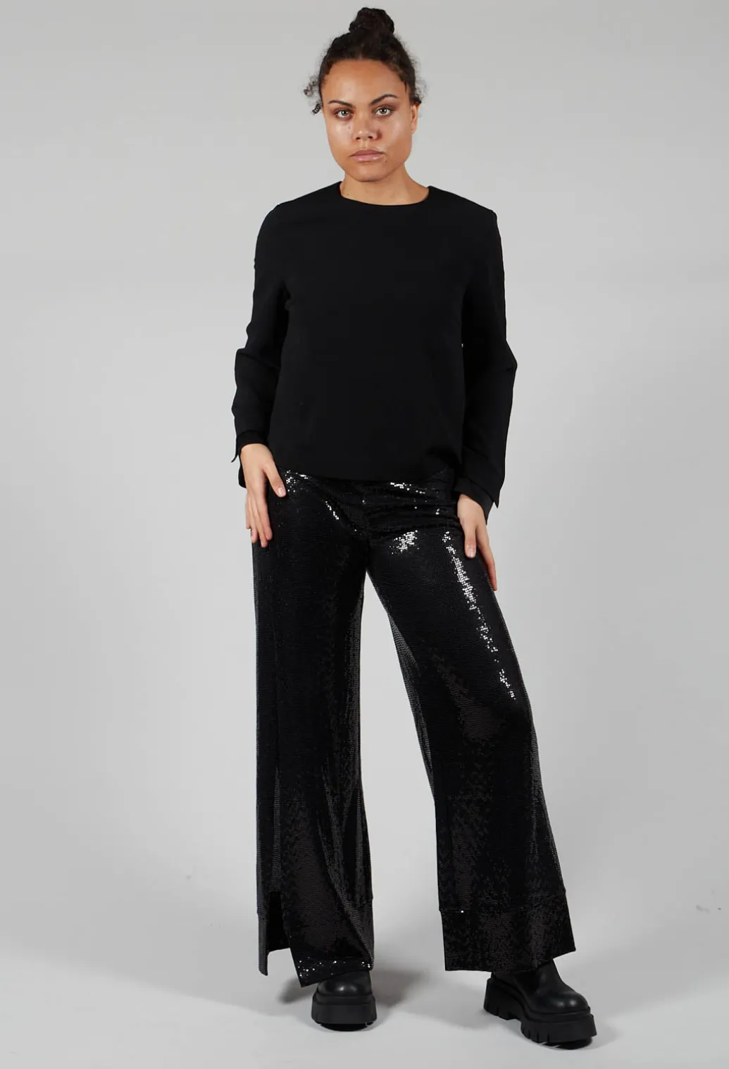 Wide Leg Sequin Pants Aubi in Black