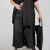 Wide Leg Silk Trousers in Black