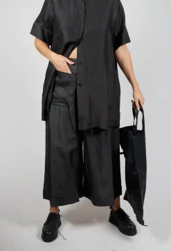 Wide Leg Silk Trousers in Black