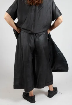 Wide Leg Silk Trousers in Black