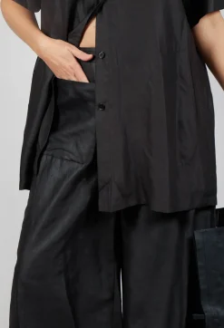 Wide Leg Silk Trousers in Black