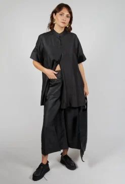 Wide Leg Silk Trousers in Black