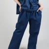 Wide Leg Straight Trousers in Marine Blue