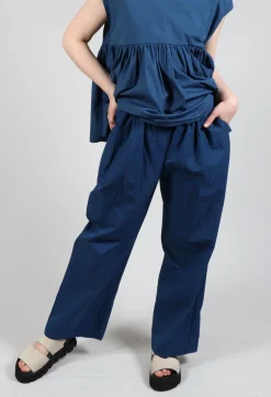 Wide Leg Straight Trousers in Marine Blue