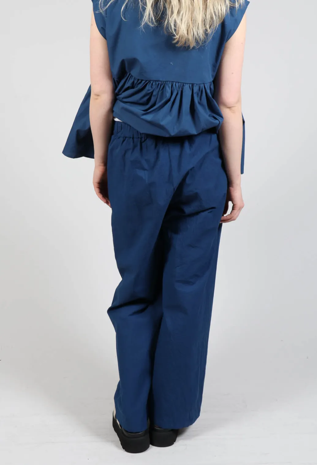 Wide Leg Straight Trousers in Marine Blue
