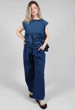 Wide Leg Straight Trousers in Marine Blue