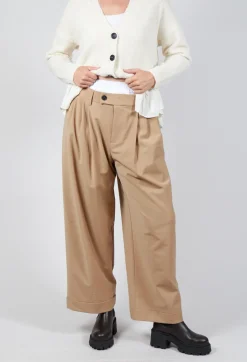 Wide Leg Tailored Trousers in Camel and Off White