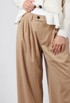 Wide Leg Tailored Trousers in Camel and Off White