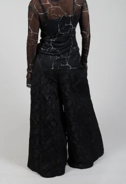 Wide Leg Textured Trousers in Black
