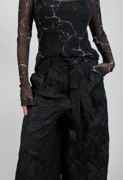 Wide Leg Textured Trousers in Black