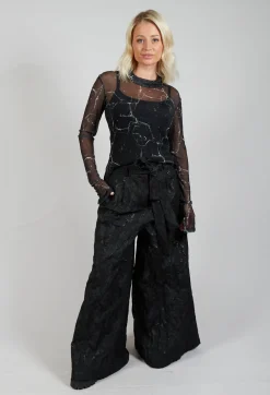 Wide Leg Textured Trousers in Black