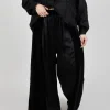Wide Leg Trousers in Ciniglia e Raso Viscosa Tinto Freddo Nero