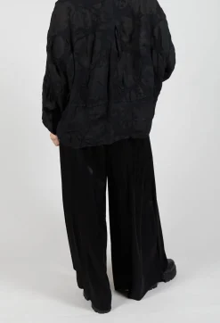 Wide Leg Trousers in Ciniglia e Raso Viscosa Tinto Freddo Nero