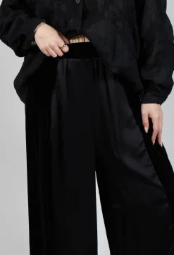 Wide Leg Trousers in Ciniglia e Raso Viscosa Tinto Freddo Nero