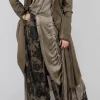 Wide Leg Trousers in Raso di Viscosa Stampato Green Tuscany