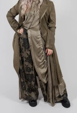 Wide Leg Trousers in Raso di Viscosa Stampato Green Tuscany
