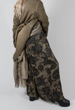 Wide Leg Trousers in Raso di Viscosa Stampato Green Tuscany