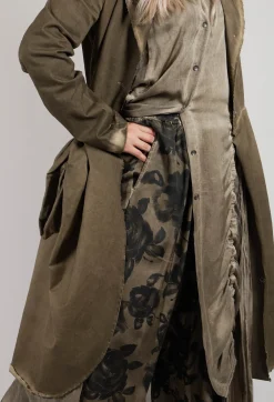 Wide Leg Trousers in Raso di Viscosa Stampato Green Tuscany
