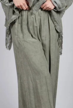 Wide Leg Trousers in Viscosa Tinto Marmorizzato Olive