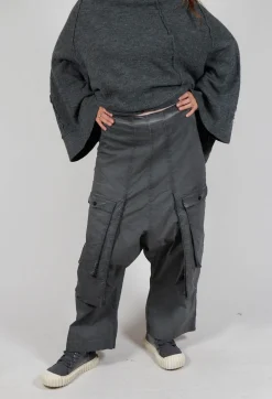 Wide Leg Trousers with Statement Pockets in Coal Cloud