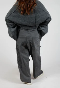 Wide Leg Trousers with Statement Pockets in Coal Cloud