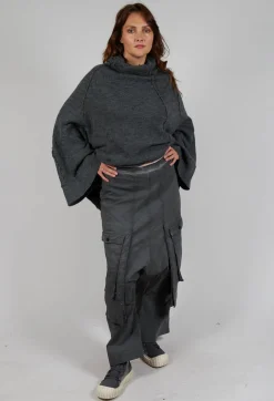 Wide Leg Trousers with Statement Pockets in Coal Cloud