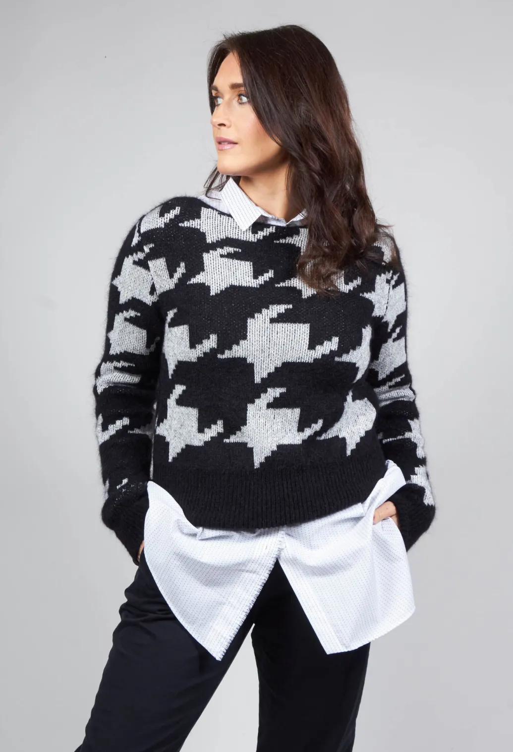 Wide Neck Jumper in Black and White