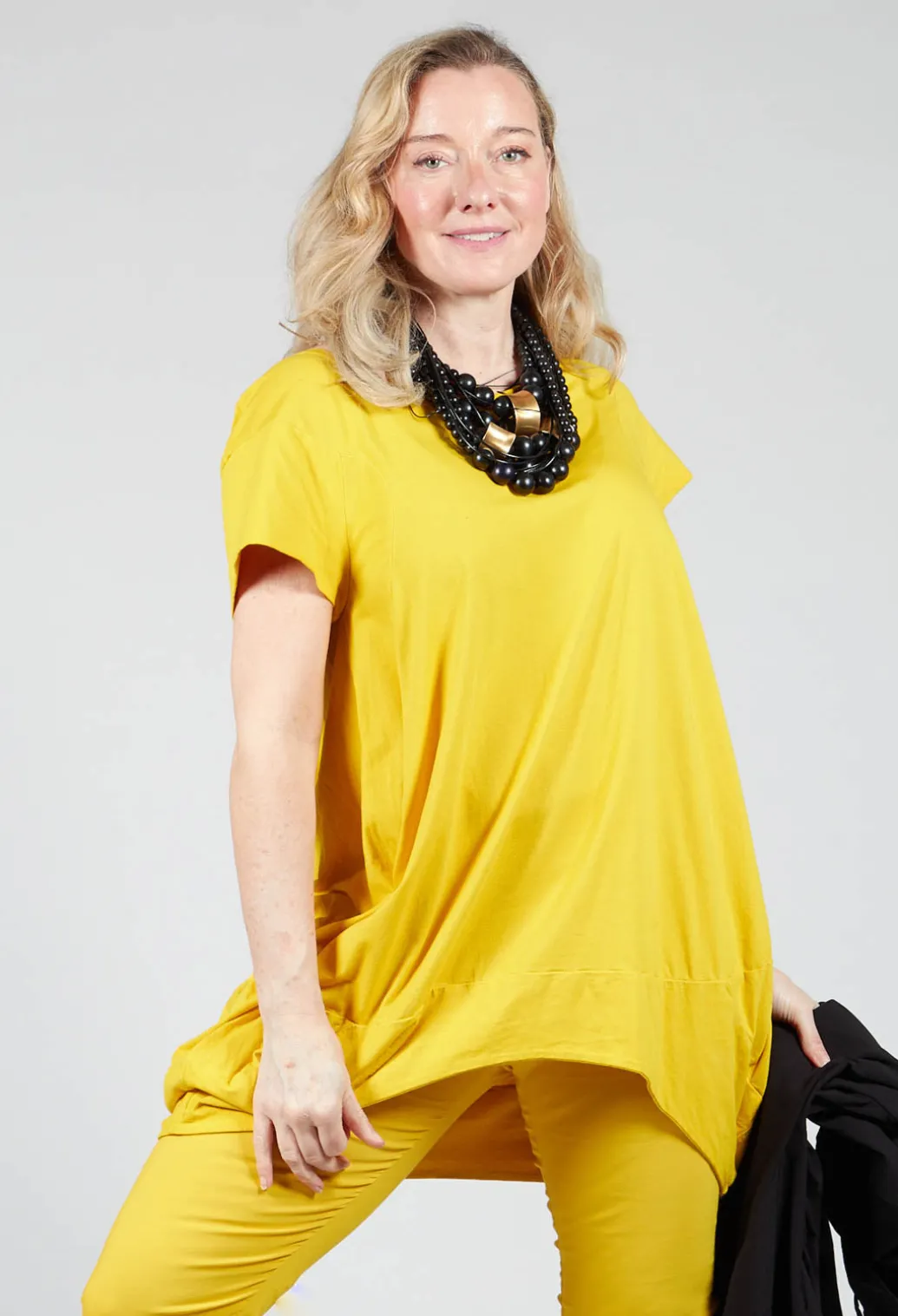 Wide Neck Loose Fit T Shirt in Lemon