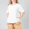 Wide Neck Short Sleeve Silk Blouse in Cream