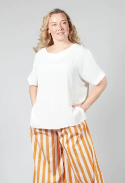 Wide Neck Short Sleeve Silk Blouse in Cream