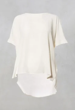 Wide Neck Short Sleeve Silk Blouse in Cream