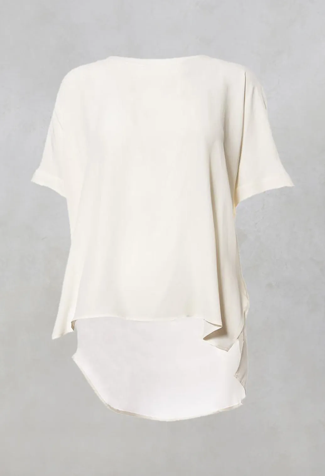 Wide Neck Short Sleeve Silk Blouse in Cream
