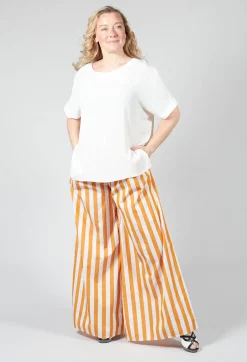 Wide Neck Short Sleeve Silk Blouse in Cream