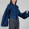 Wide Sleeve Shirt with Distressed Detail in Dark Navy