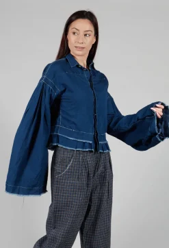 Wide Sleeve Shirt with Distressed Detail in Dark Navy