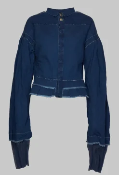 Wide Sleeve Shirt with Distressed Detail in Dark Navy