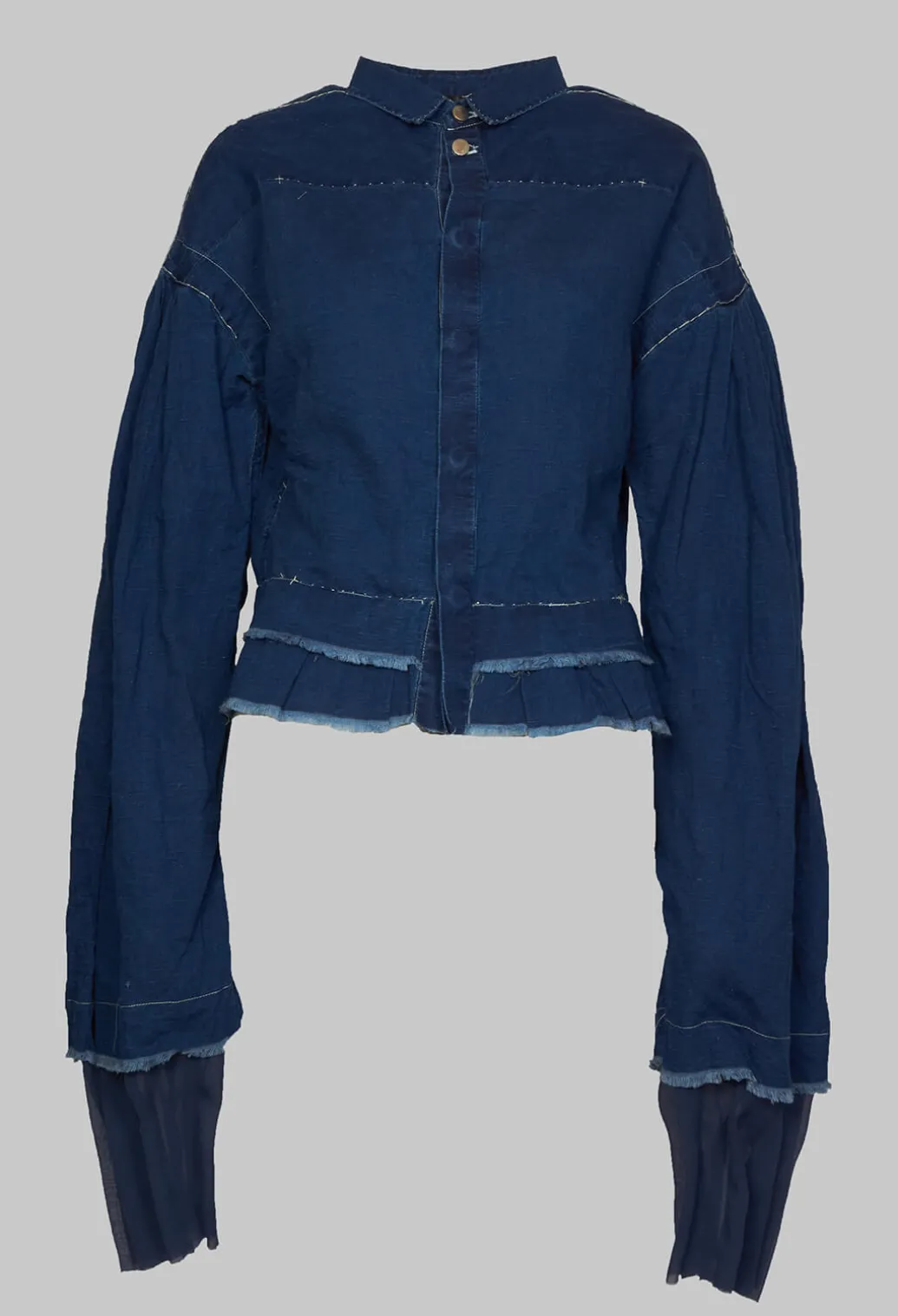 Wide Sleeve Shirt with Distressed Detail in Dark Navy