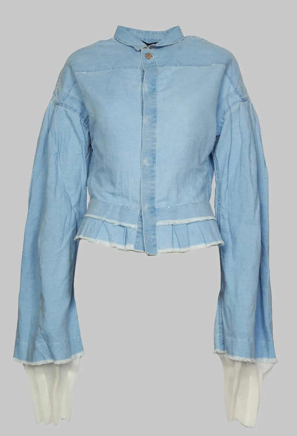 Wide Sleeve Shirt with Distressed Detail in Light Blue