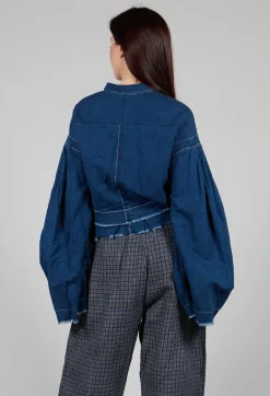 Wide Sleeve Shirt with Distressed Detail in Dark Navy
